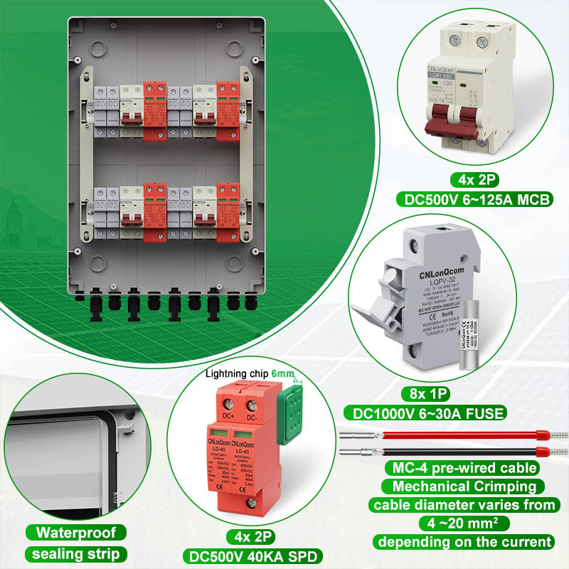 PV Combiner Box 4 in 4 out DC500V